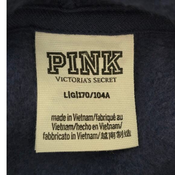 Victoria Secret Pink Navy Blue Green Cropped Hooded Winter Women's Sweatshirt L - Picture 4 of 5